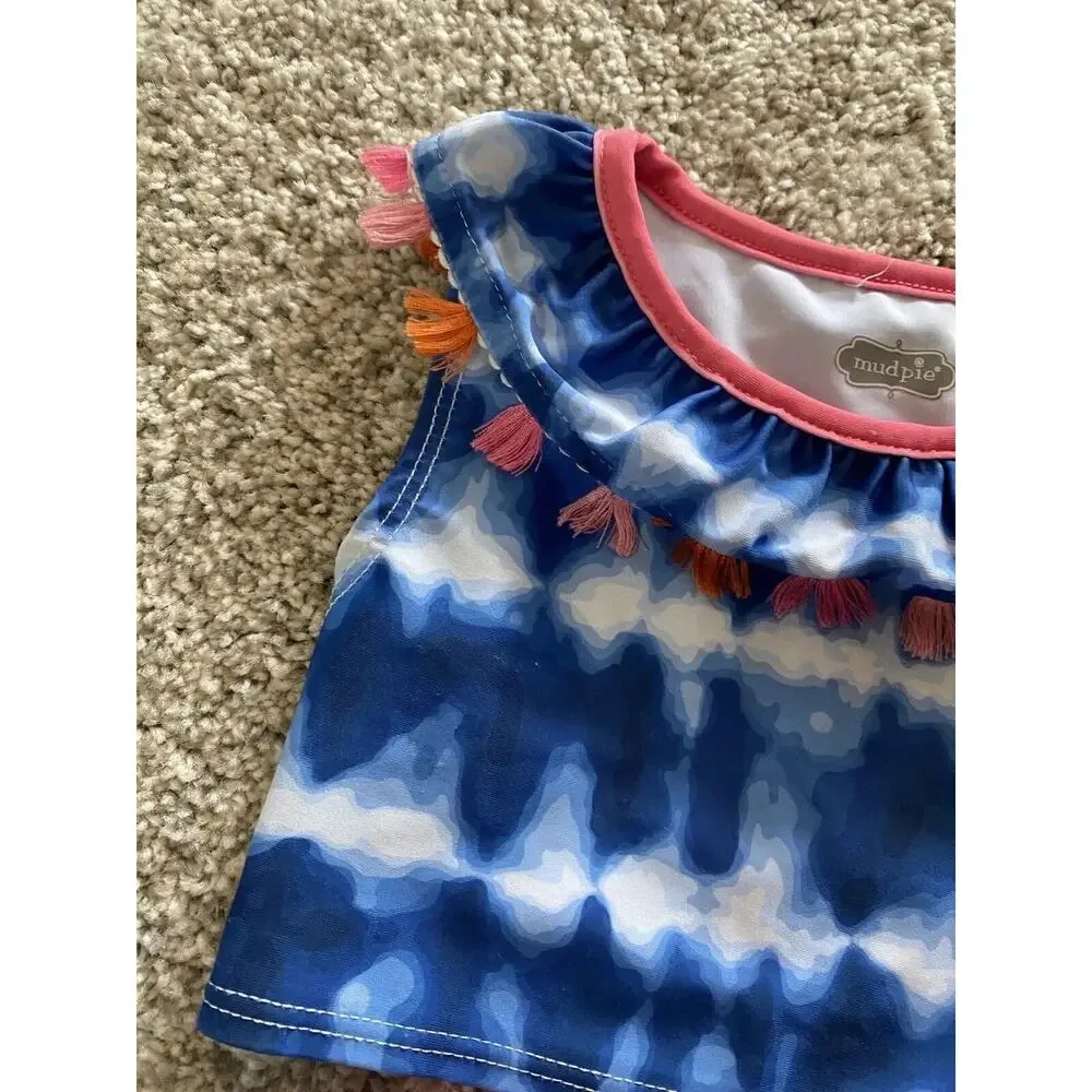 Mud Pie Tie Dye Swimsuit Bikini Baby 12 18 Months Girls Blue White Boho Toddler